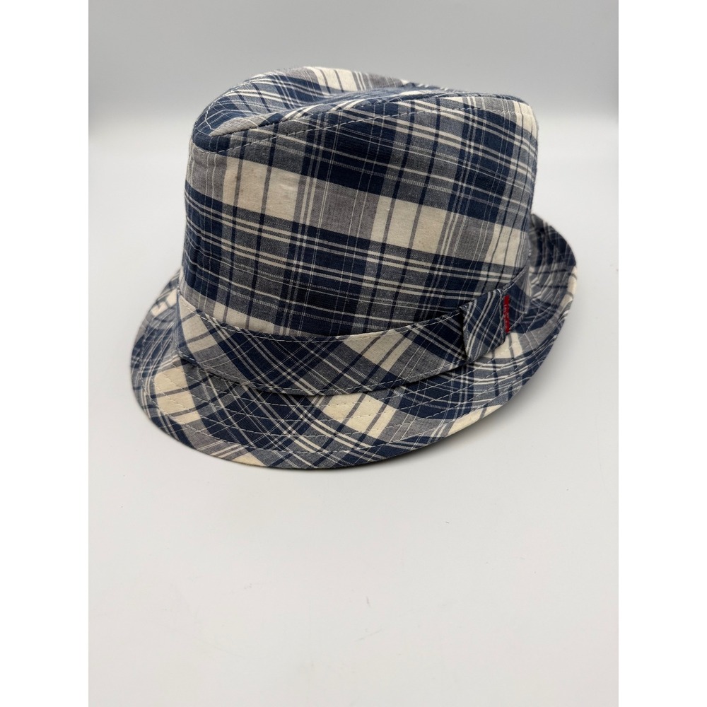 Levis Mens Plaid Fedora Hat Blue White L/XL Red Tab Logo